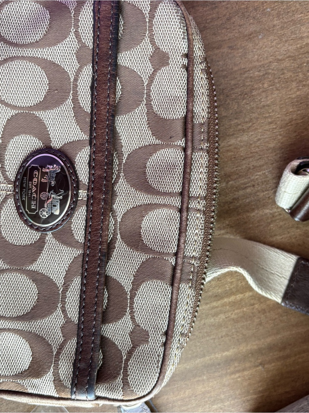 Coach Khaki and Brown Signature Canvas Crossbody